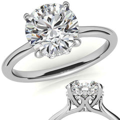 Round Scroll Accented Moissanite Engagement Ring with Hidden Halo