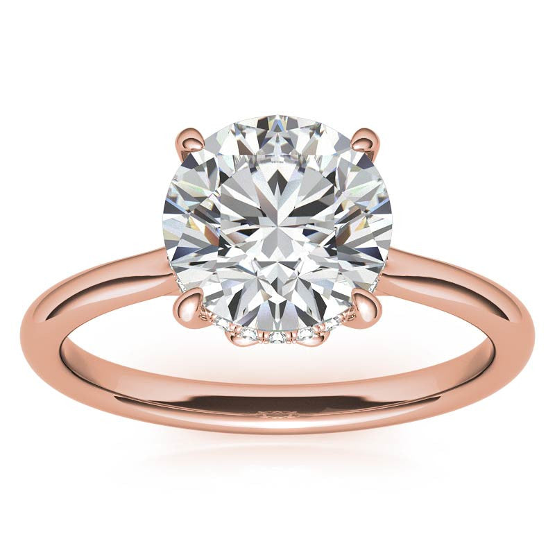 Round Scroll Accented Moissanite Engagement Ring with Hidden Halo