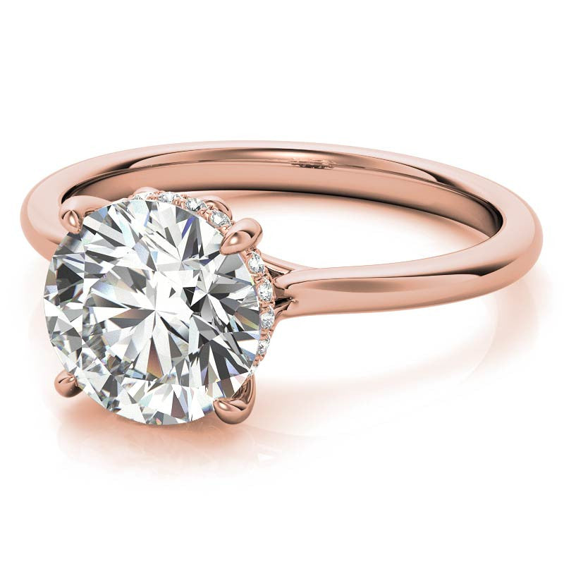 Round Scroll Accented Moissanite Engagement Ring with Hidden Halo