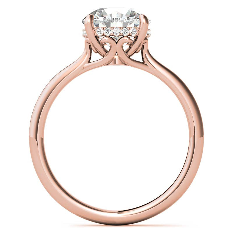 Round Scroll Accented Moissanite Engagement Ring with Hidden Halo