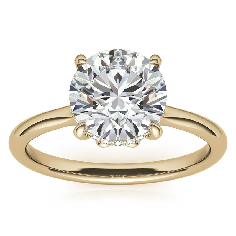 Round Scroll Accented Moissanite Engagement Ring with Hidden Halo