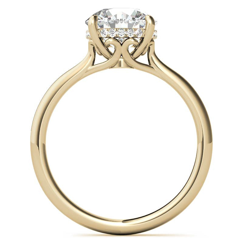 Round Scroll Accented Moissanite Engagement Ring with Hidden Halo