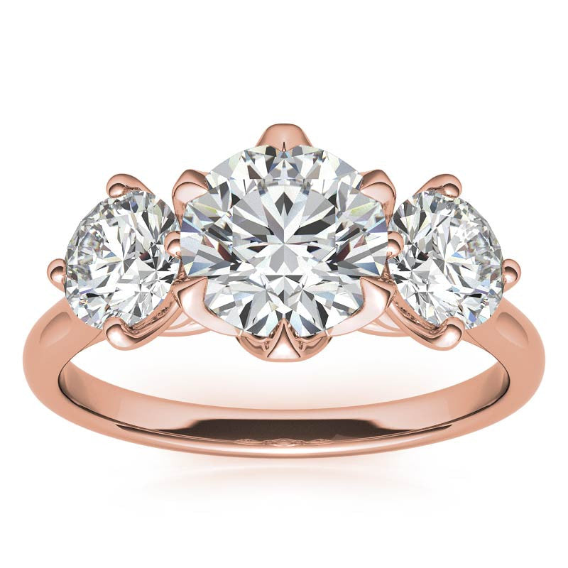 Round 3-Stone Moissanite Engagement Ring with Claw Prongs