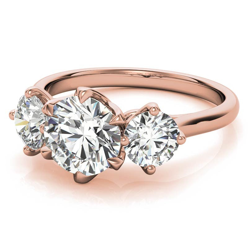Round 3-Stone Moissanite Engagement Ring with Claw Prongs