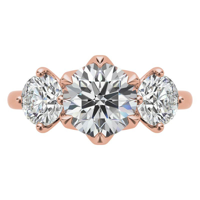 Round 3-Stone Moissanite Engagement Ring with Claw Prongs