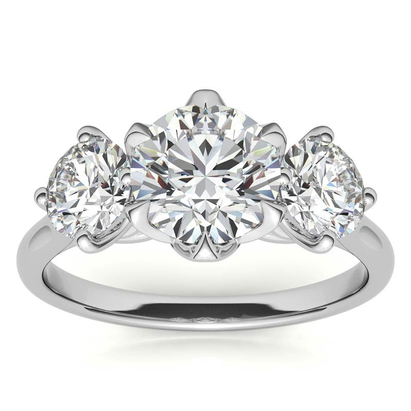 Round 3-Stone Moissanite Engagement Ring with Claw Prongs