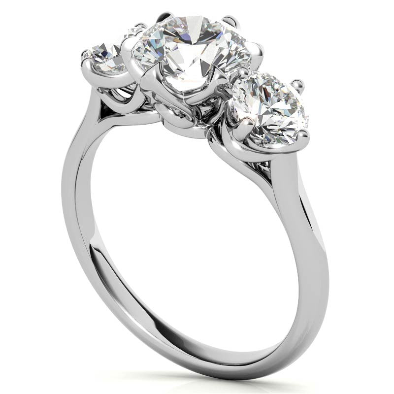 Round 3-Stone Moissanite Engagement Ring with Claw Prongs