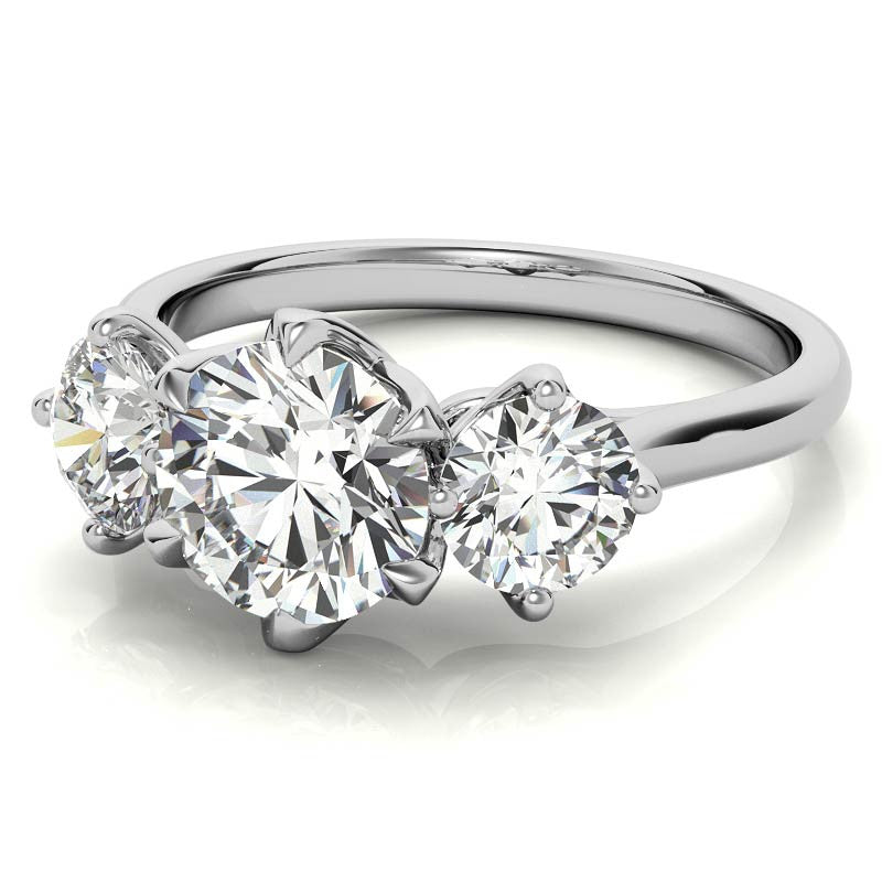 Round 3-Stone Moissanite Engagement Ring with Claw Prongs