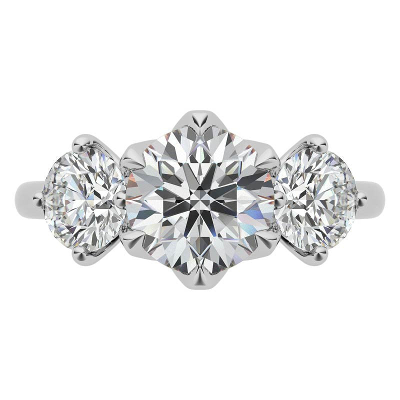 Round 3-Stone Moissanite Engagement Ring with Claw Prongs