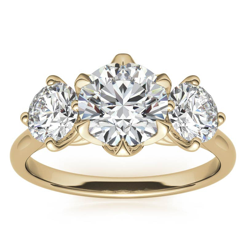 Round 3-Stone Moissanite Engagement Ring with Claw Prongs
