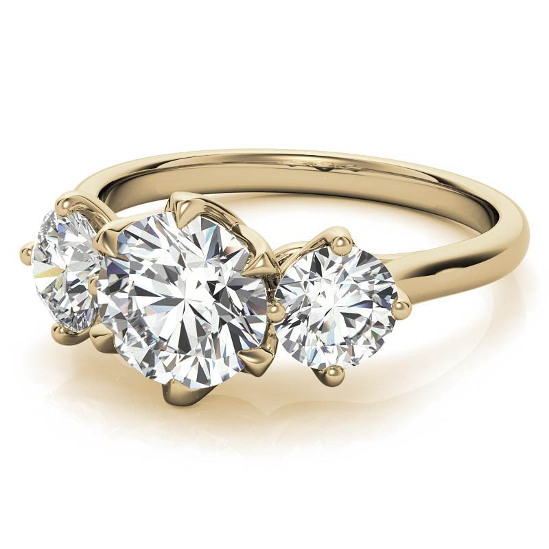 Round 3-Stone Moissanite Engagement Ring with Claw Prongs