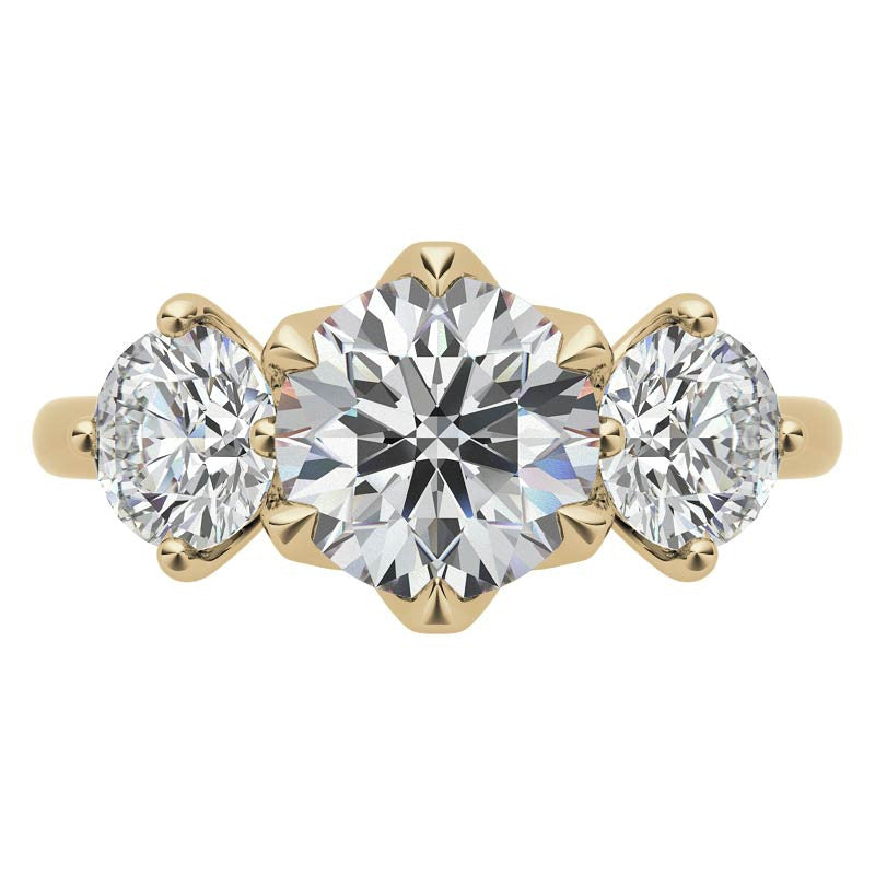 Round 3-Stone Moissanite Engagement Ring with Claw Prongs