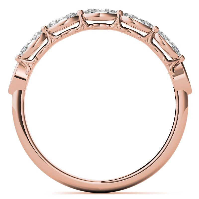 Single Shared Prong Marquise and Round Brilliant Moissanite Scroll Engagement Ring