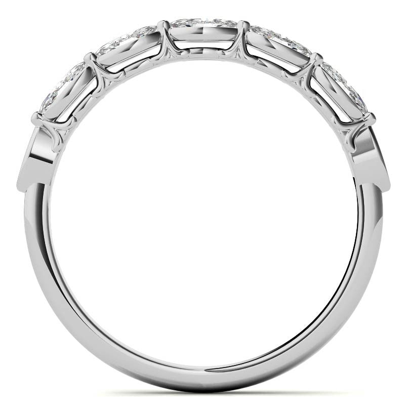 Single Shared Prong Marquise and Round Brilliant Moissanite Scroll Engagement Ring