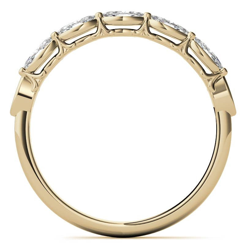 Single Shared Prong Marquise and Round Brilliant Moissanite Scroll Engagement Ring