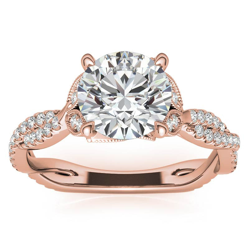 Leaf Accent Infinity Style Round Brilliant Moissanite Engagement Ring