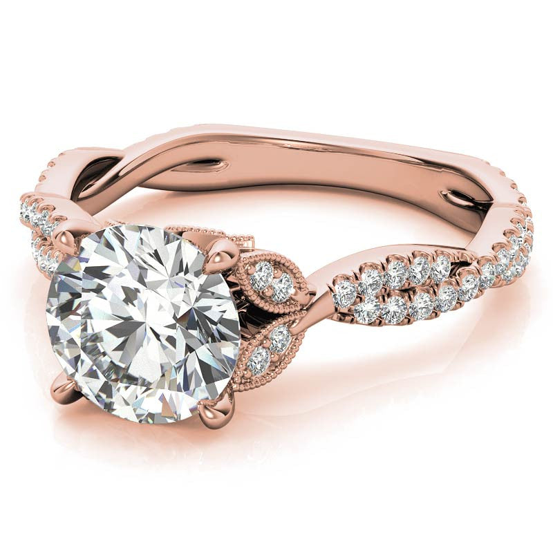 Leaf Accent Infinity Style Round Brilliant Moissanite Engagement Ring