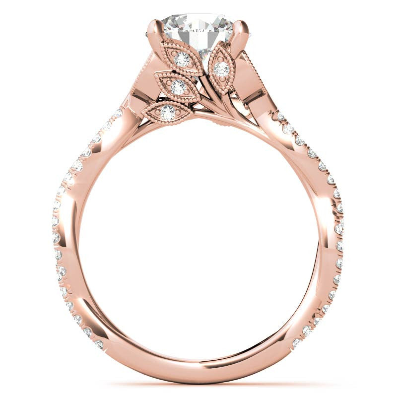 Leaf Accent Infinity Style Round Brilliant Moissanite Engagement Ring
