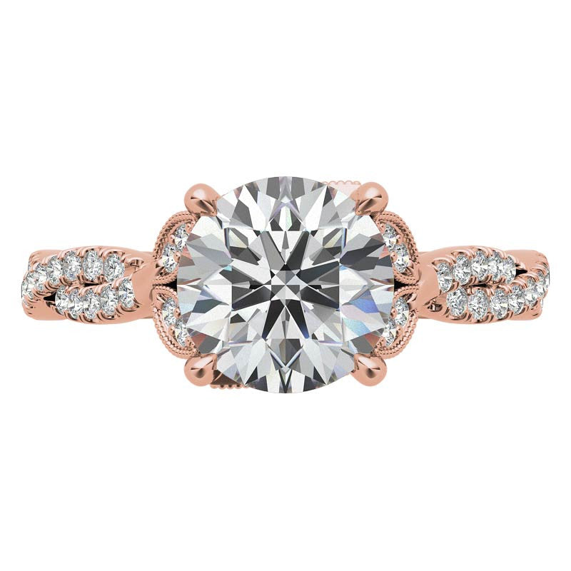 Leaf Accent Infinity Style Round Brilliant Moissanite Engagement Ring