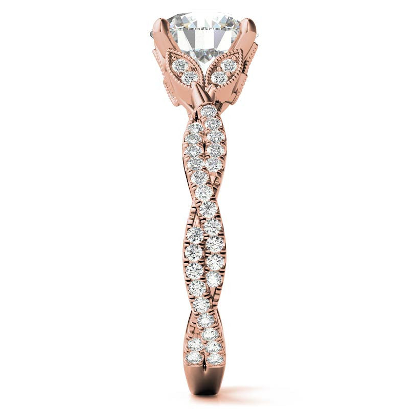 Leaf Accent Infinity Style Round Brilliant Moissanite Engagement Ring
