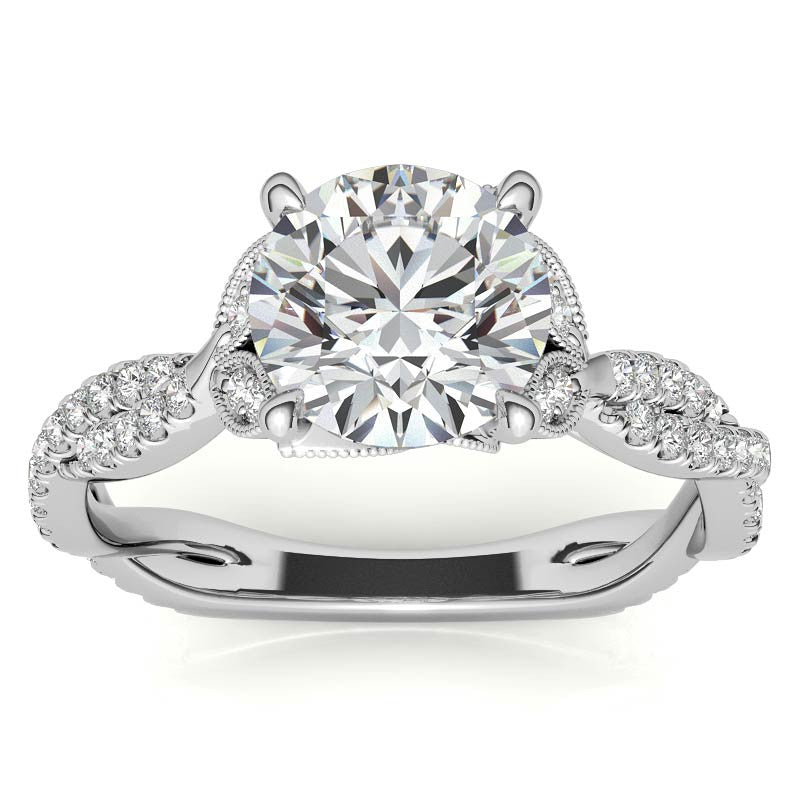 Leaf Accent Infinity Style Round Brilliant Moissanite Engagement Ring