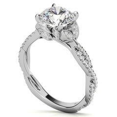 Leaf Accent Infinity Style Round Brilliant Moissanite Engagement Ring