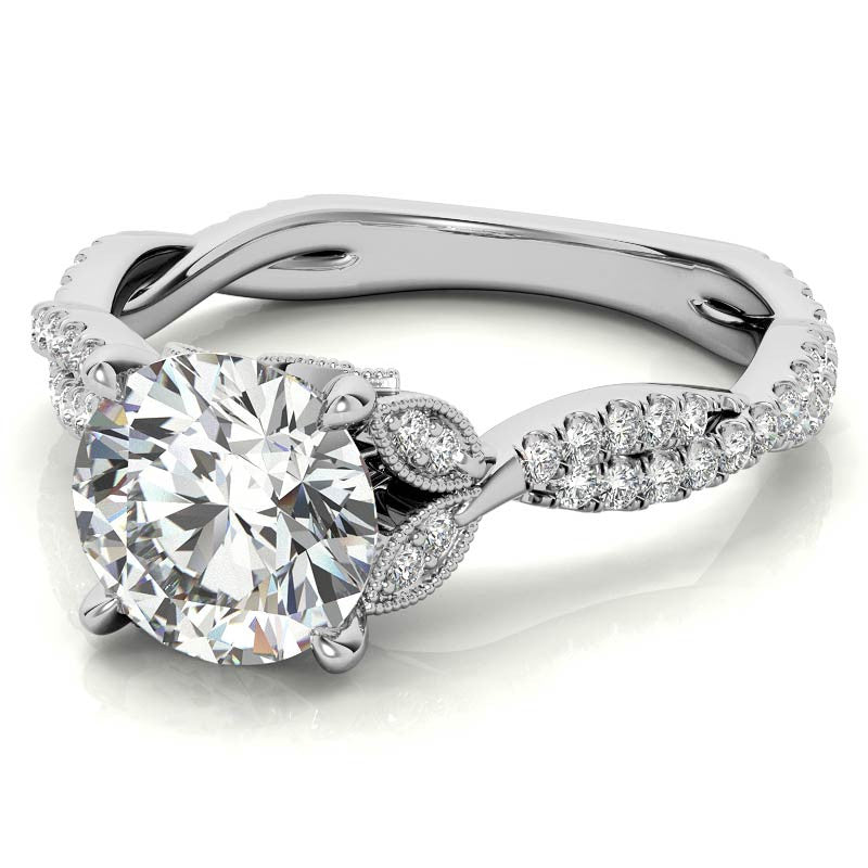 Leaf Accent Infinity Style Round Brilliant Moissanite Engagement Ring