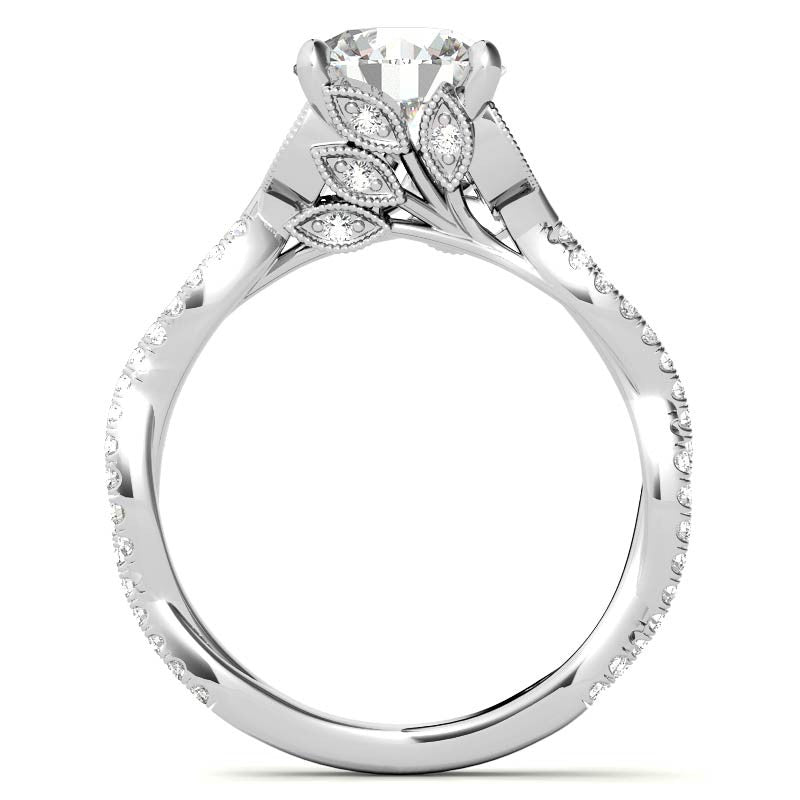 Leaf Accent Infinity Style Round Brilliant Moissanite Engagement Ring