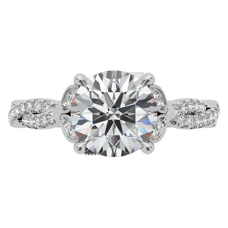 Leaf Accent Infinity Style Round Brilliant Moissanite Engagement Ring
