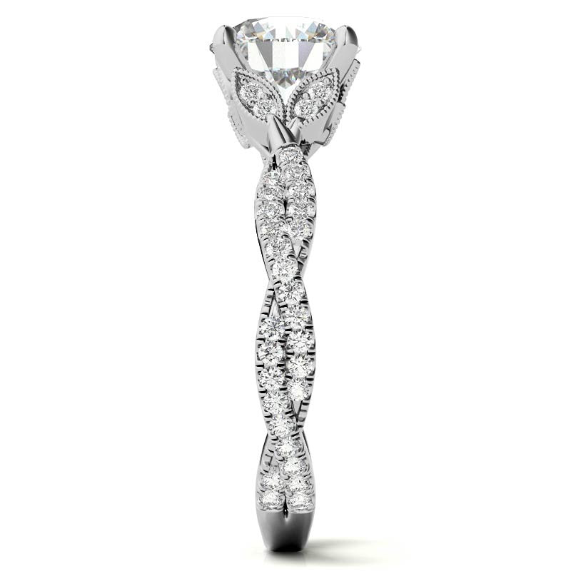 Leaf Accent Infinity Style Round Brilliant Moissanite Engagement Ring