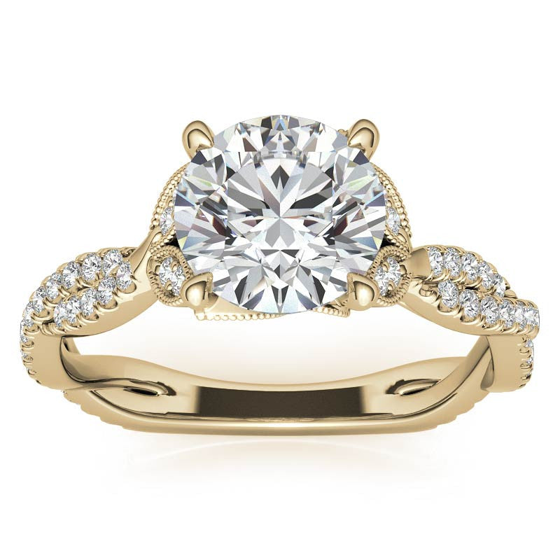 Leaf Accent Infinity Style Round Brilliant Moissanite Engagement Ring