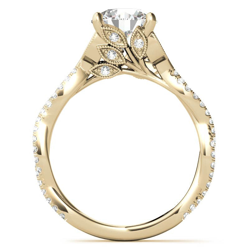 Leaf Accent Infinity Style Round Brilliant Moissanite Engagement Ring