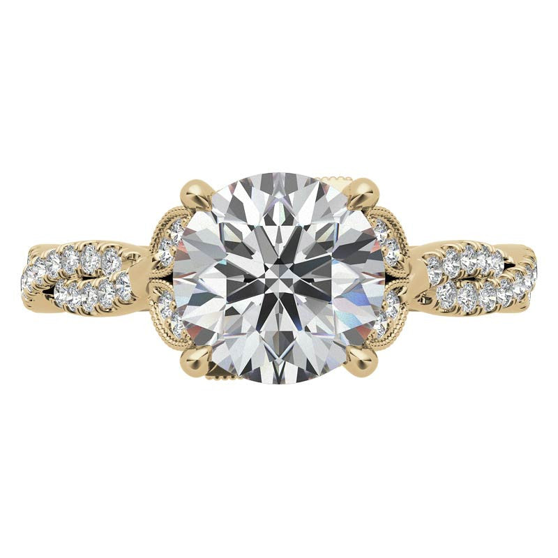 Leaf Accent Infinity Style Round Brilliant Moissanite Engagement Ring