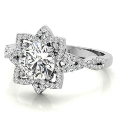 Round Lotus Moissanite Infinity Design Engagement Ring