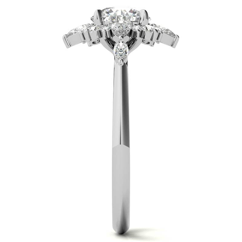 Round and Pear Shared Prong Halo Moissanite Engagement Ring