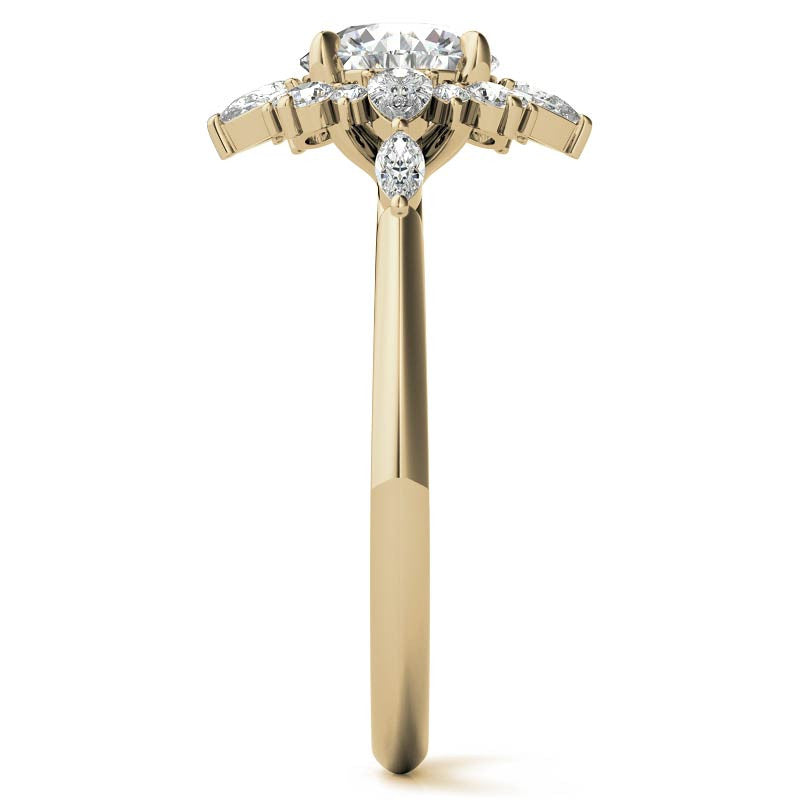 Round and Pear Shared Prong Halo Moissanite Engagement Ring