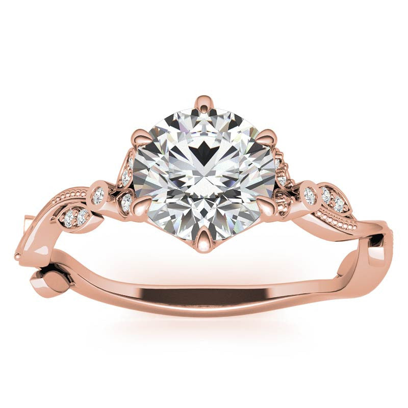 6-Prong Round Leaf Accent Moissanite Engagement Ring