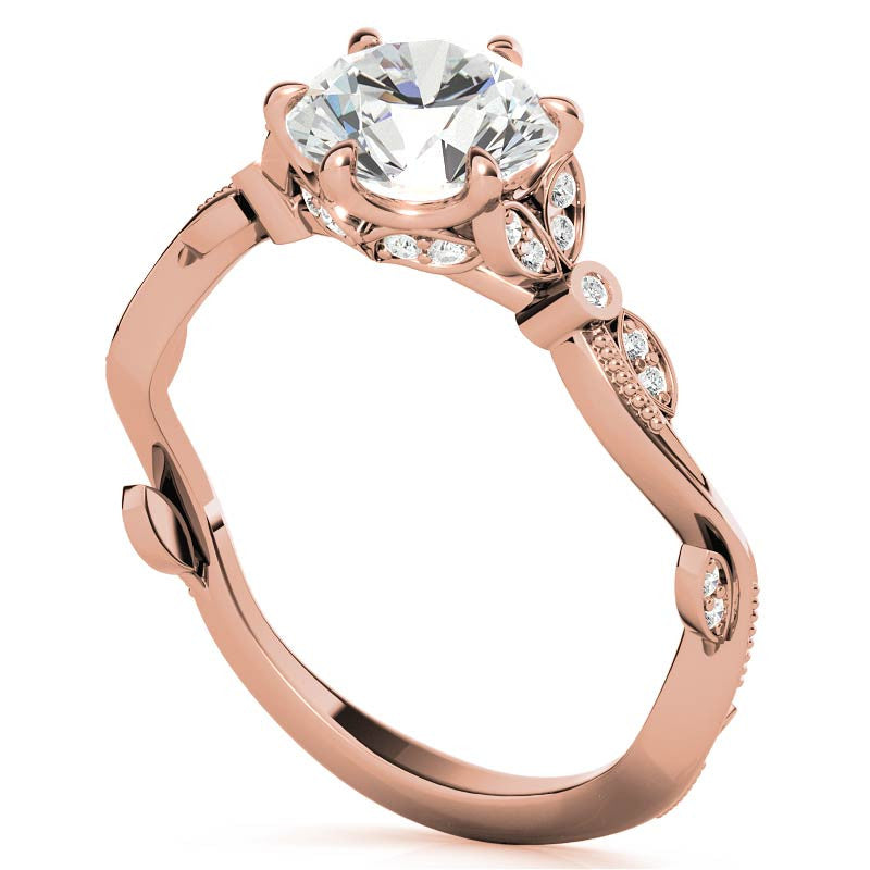 6-Prong Round Leaf Accent Moissanite Engagement Ring