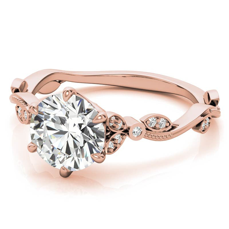 6-Prong Round Leaf Accent Moissanite Engagement Ring