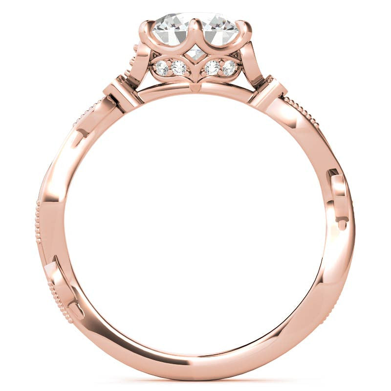 6-Prong Round Leaf Accent Moissanite Engagement Ring