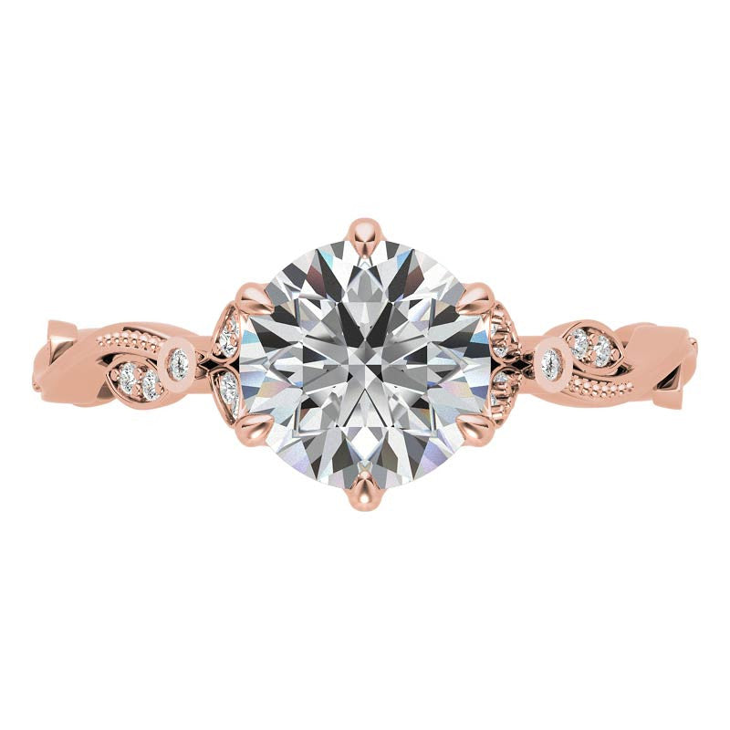 6-Prong Round Leaf Accent Moissanite Engagement Ring
