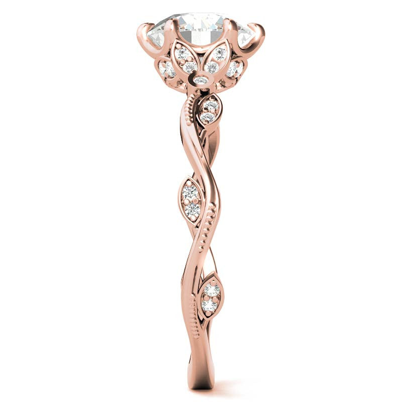 6-Prong Round Leaf Accent Moissanite Engagement Ring