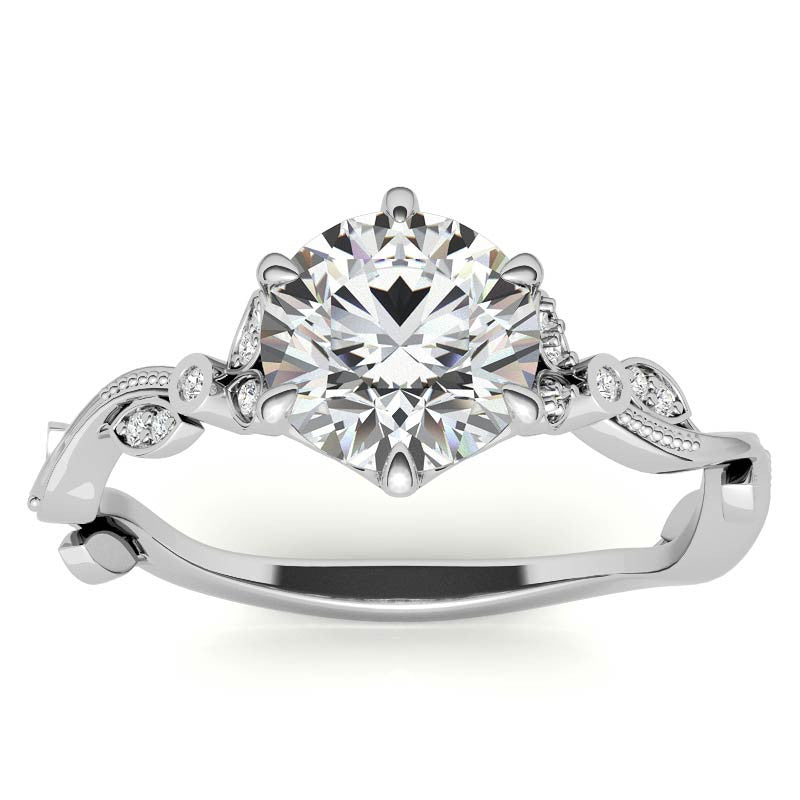 6-Prong Round Leaf Accent Moissanite Engagement Ring