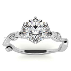 6-Prong Round Leaf Accent Moissanite Engagement Ring