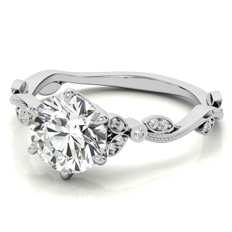 6-Prong Round Leaf Accent Moissanite Engagement Ring