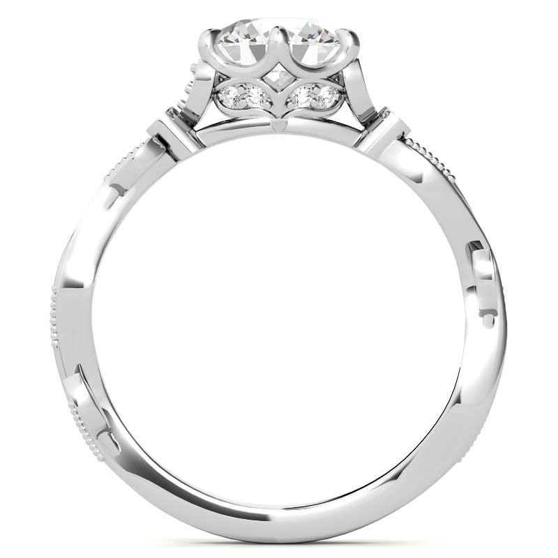 6-Prong Round Leaf Accent Moissanite Engagement Ring