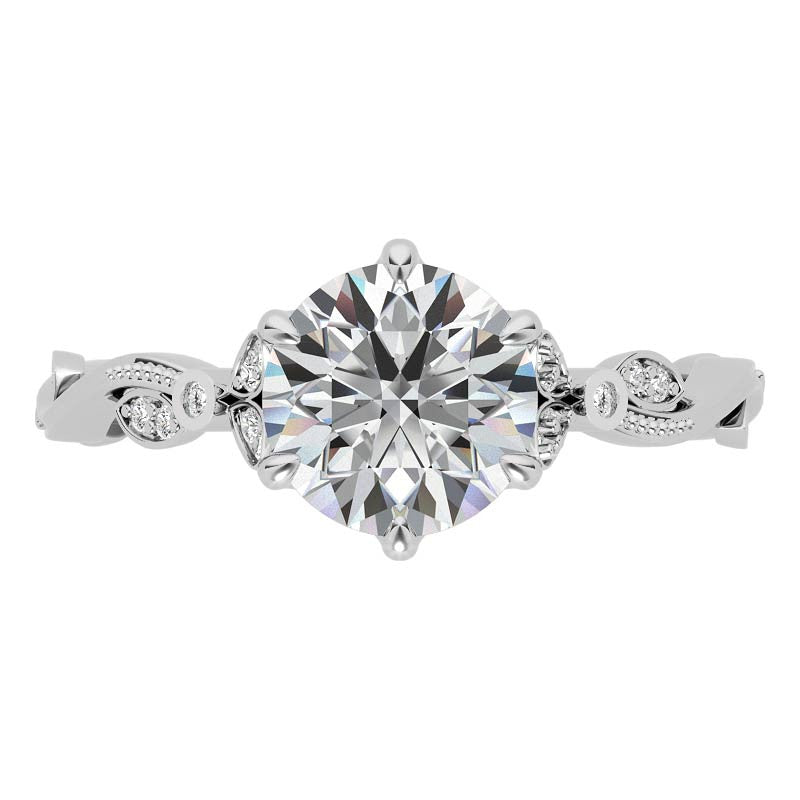 6-Prong Round Leaf Accent Moissanite Engagement Ring