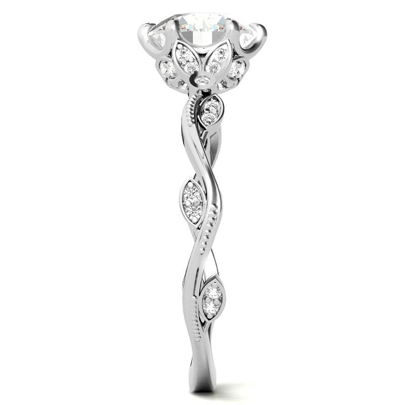 6-Prong Round Leaf Accent Moissanite Engagement Ring