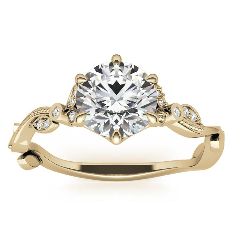 6-Prong Round Leaf Accent Moissanite Engagement Ring