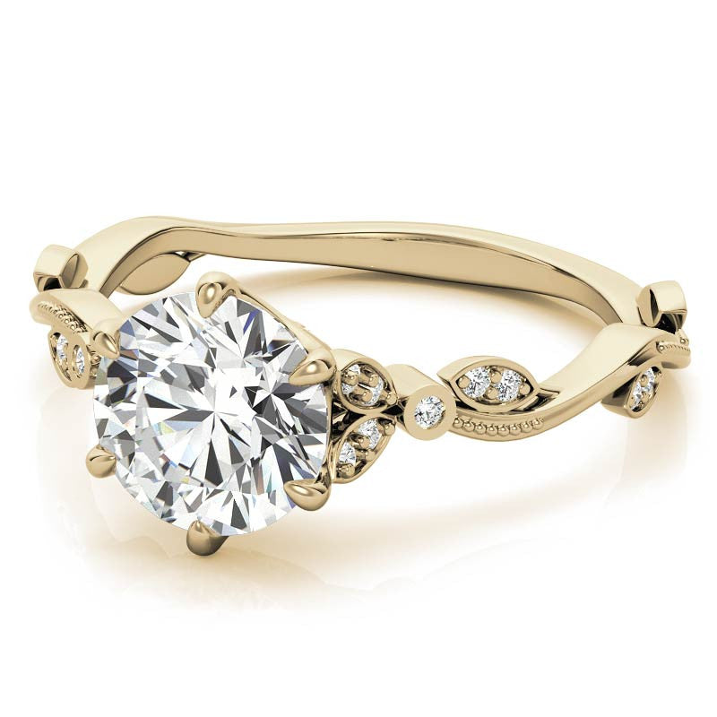 6-Prong Round Leaf Accent Moissanite Engagement Ring